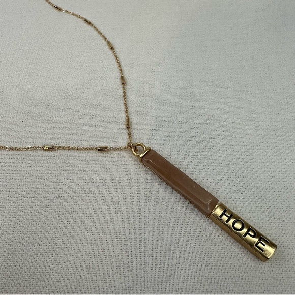 Pendant Hope Necklace Gold Tone Pink Stone - Picture 2 of 8